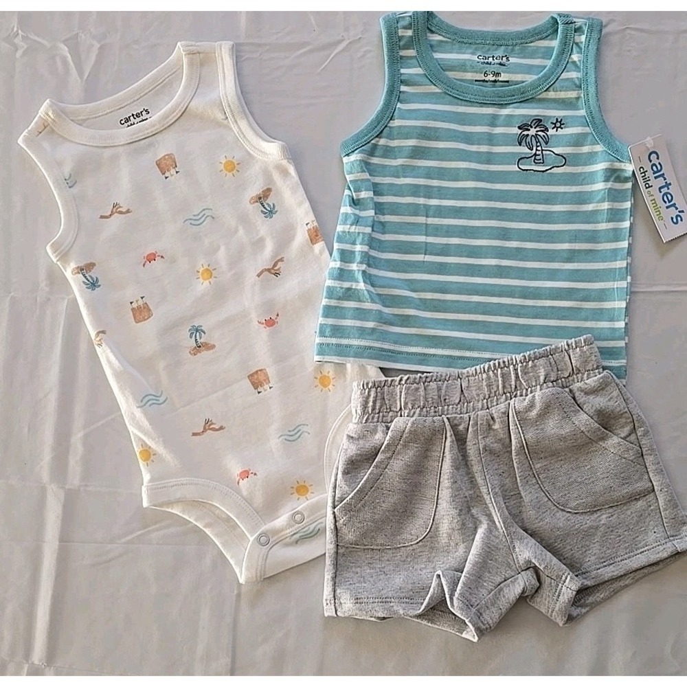 Nwt‎ Carters Baby Boy 3Pc Outfit 6-9 Months Beach Sun Crab Summer Shorts Shirts
